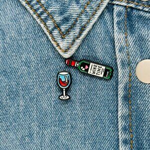 🤩Wine Time And Glass Enamel Brooch Bag Set Wine bottle glass Lapel Pin🤩